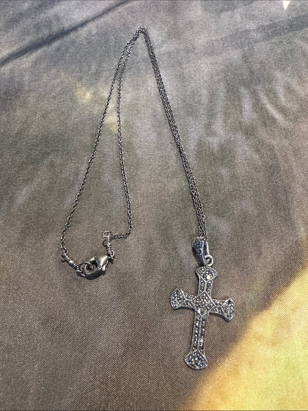 Oxidized Black Marcasite Cross 4” Pendant on 20 inch 925 Necklace
